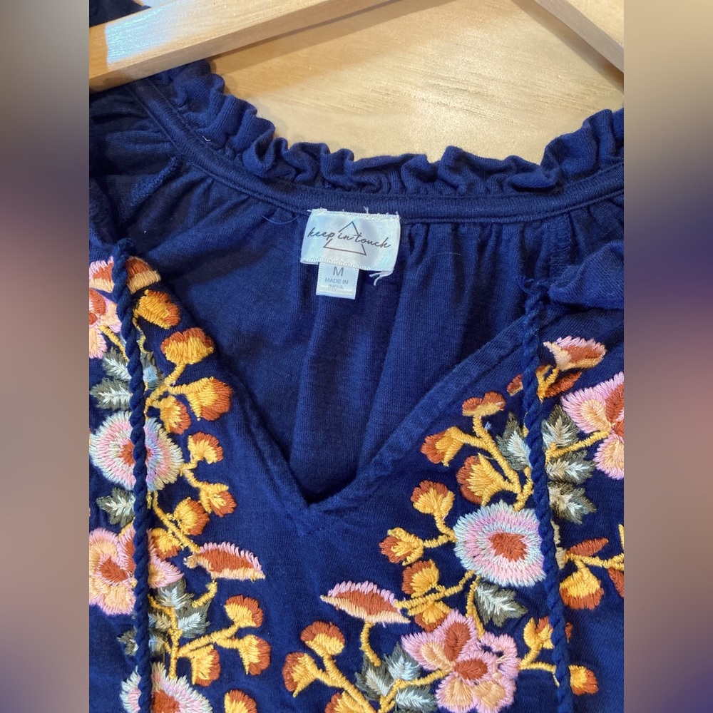 Floral Embroidered Navy Top